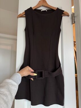 Zara Sleeveless Mini Dress in Dark Brown with Belt